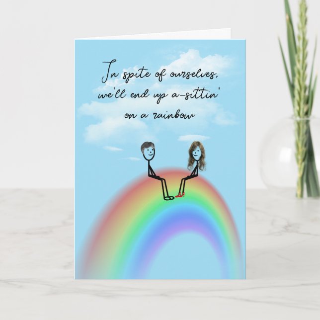Anniversary Stick Figure Couple On a Rainbow Card (Front)
