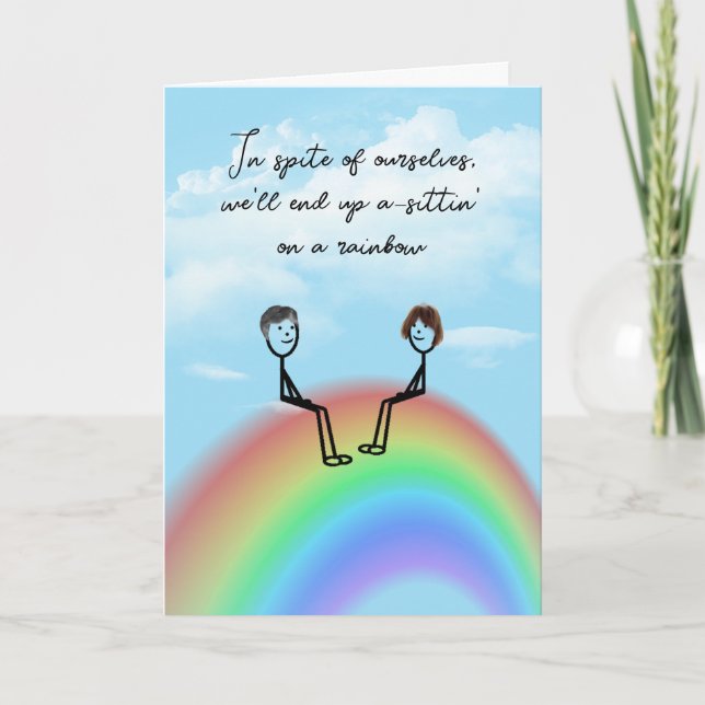 Anniversary Stick Figure Couple On a Rainbow Card (Front)