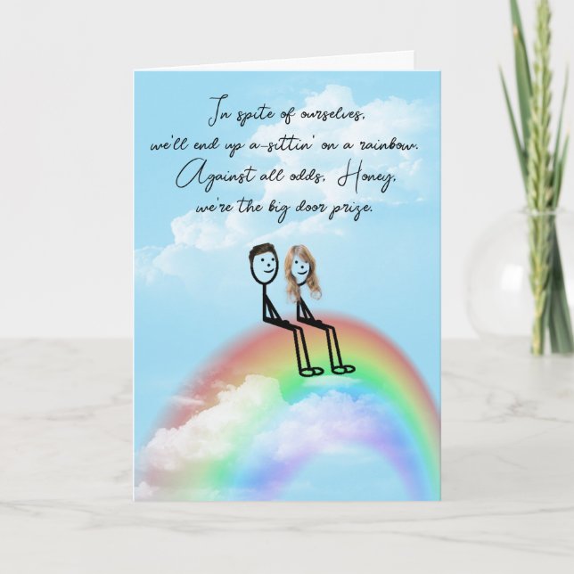 Anniversary Stick Figure Couple On a Rainbow Card (Front)