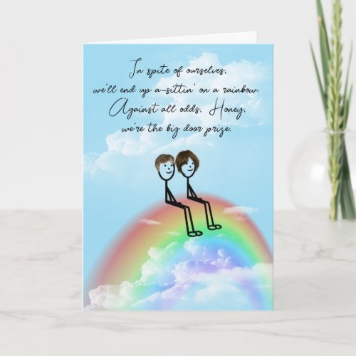 Anniversary Stick Figure Couple On a Rainbow Card