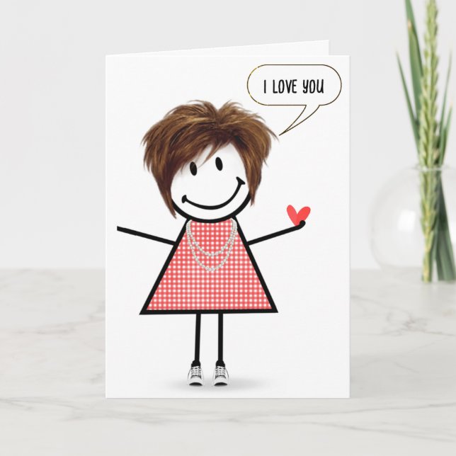 Anniversary Stick Figure Girl With Speech Bubble Card (Front)