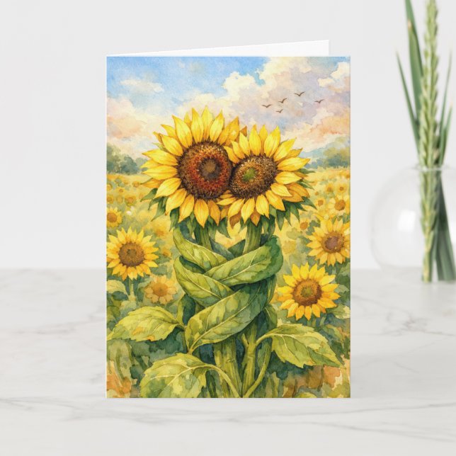 Anniversary Sunflowers Hugging Each Other Card (Front)