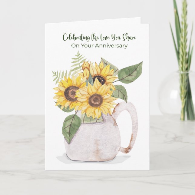 Anniversary Sunflowers Pitcher Warm Love Card (Front)
