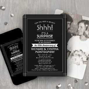 Anniversary Surprise Party Black and White 1 Photo Invitation