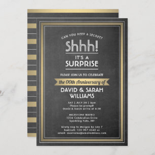 Anniversary Surprise Party Black Chalkboard & Gold Invitation