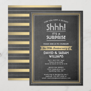 Anniversary Surprise Party Black Chalkboard & Gold Invitation