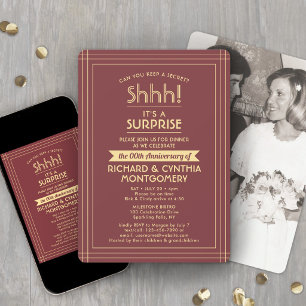 Anniversary Surprise Party Burgundy & Gold 1 Photo Invitation