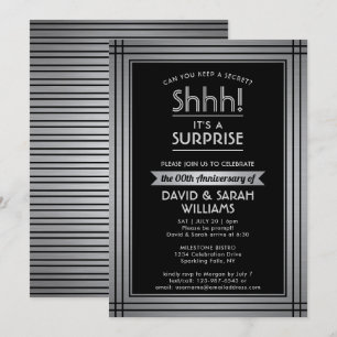 Anniversary Surprise Party Elegant Black & Silver Invitation