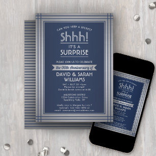 Anniversary Surprise Party Elegant Navy Blue Invitation