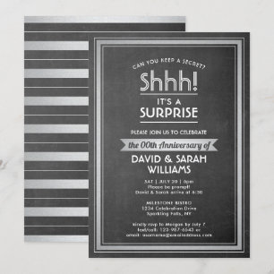 Anniversary Surprise Party Shhh! Black Chalkboard Invitation