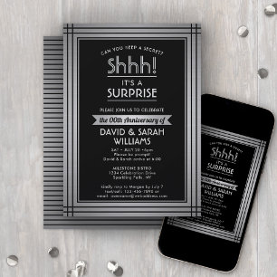 Anniversary Surprise Party Shhh! Elegant Black Invitation