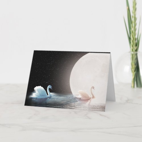 Anniversary Swans With Moon Card