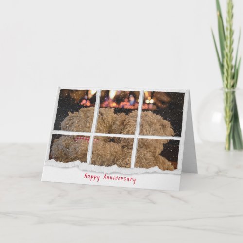 anniversary teddy bears by fireplace card