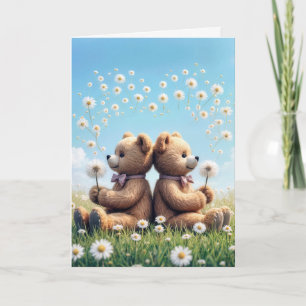 Anniversary Teddy Bears Flowers Card