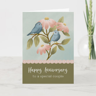 Anniversary to a Special Couple Floral Blue Bird Card