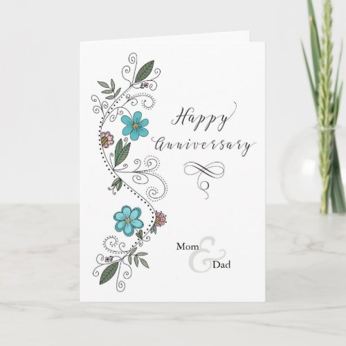 Anniversary to Mom and Dad Flower Swirl Card