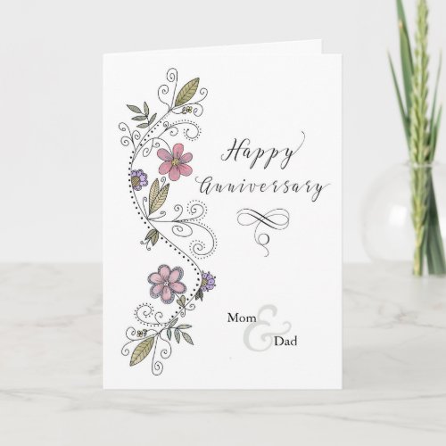 Anniversary to Mom and Dad Watercolor Swirl Card