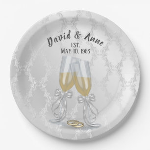 Anniversary Toast And Rings Party Paper Plates