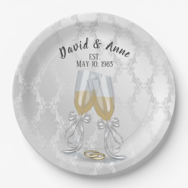 Anniversary Toast And Rings Party Paper Plates (Front)
