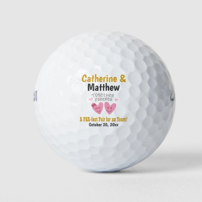 Anniversary Together Forever Cartoon Hearts Favor Golf Balls (Front)