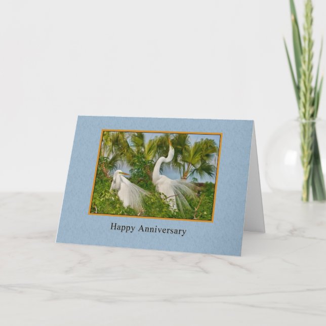 Anniversary, Two Great Egret Birds Card (Front)