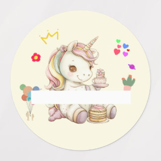 Anniversary/Unicorn Large Circle Adhesive / Waterp Kids' Labels