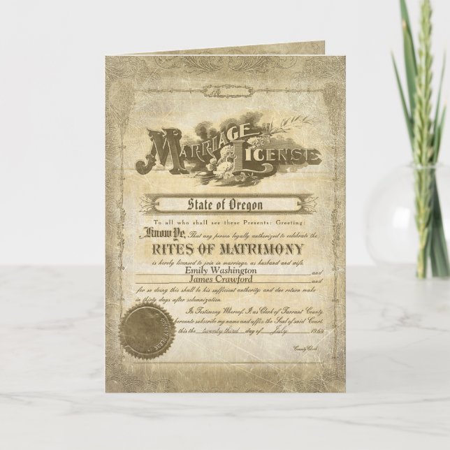 Anniversary vintage marriage certificate card (Front)