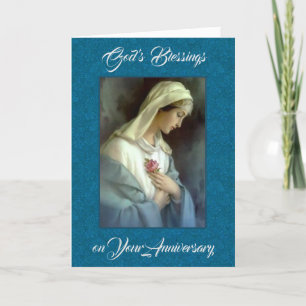Anniversary Virgin Mary with Pink Rose Card