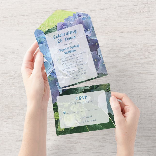 Anniversary Vows Ceremony Blue Floral All In One Invitation (Tearaway)