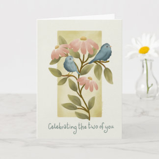 Anniversary Watercolor Blue Birds and Flowers Card