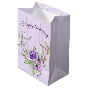 Anniversary Watercolor Deer Antler Bouquet Medium Gift Bag