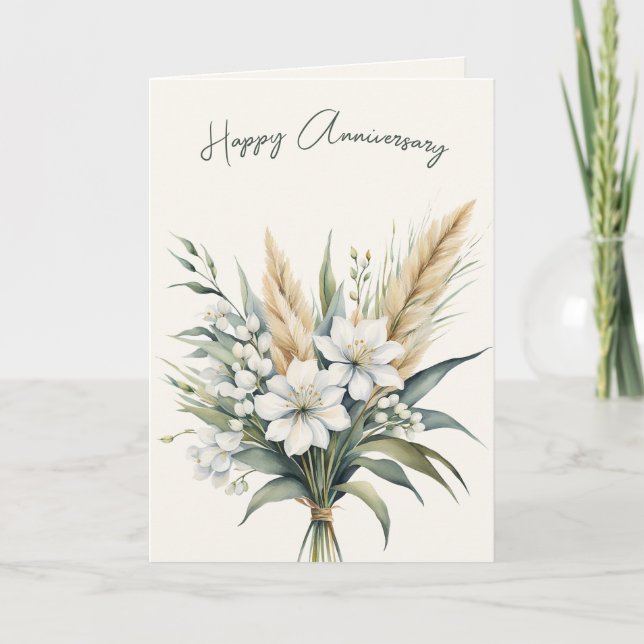 Anniversary Watercolor Flower Bouquet Card (Front)