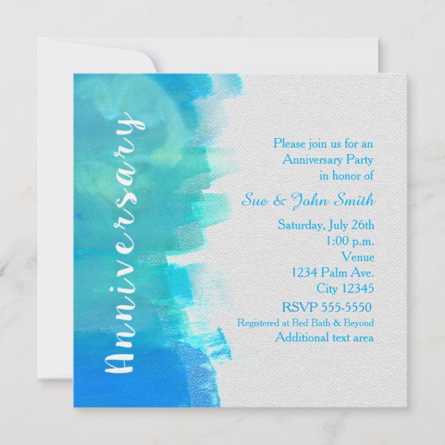 ANNIVERSARY Watercolor Tropical Blue Invitation (Front)