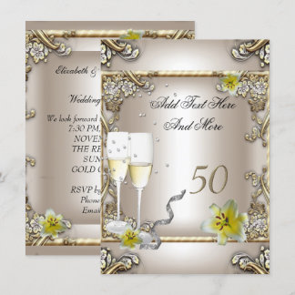 Anniversary Wedding  Cream Gold Lily Silver Invitation
