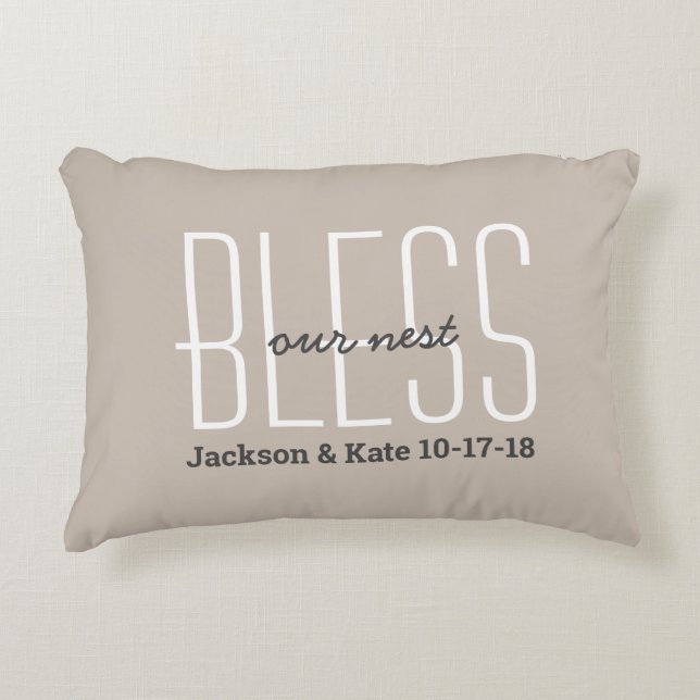 Anniversary Wedding Date Bless Our Nest Custom Accent Pillow (Front)