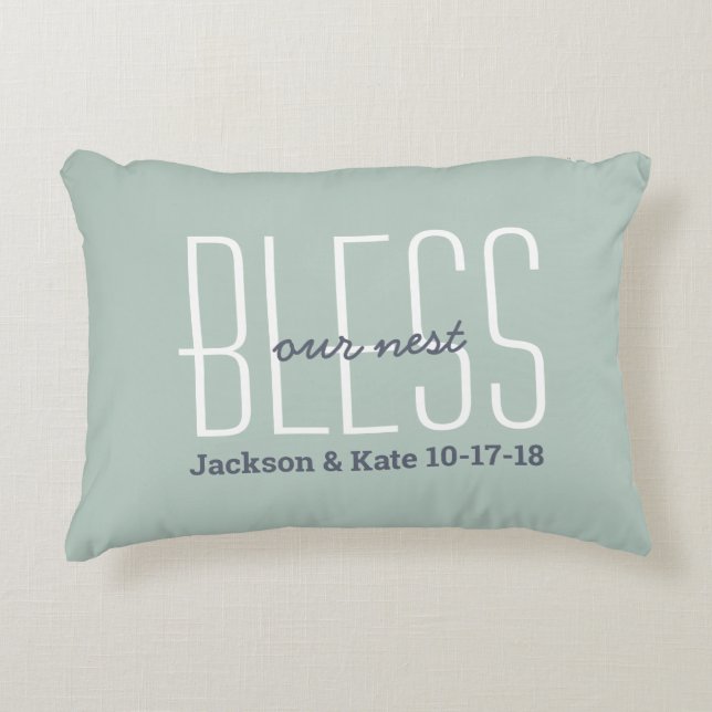 Anniversary Wedding Date Bless Our Nest Custom Accent Pillow (Front)