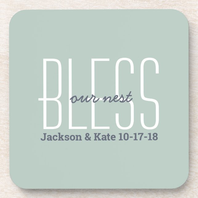 Anniversary Wedding Date Bless Our Nest Custom Beverage Coaster (Front)