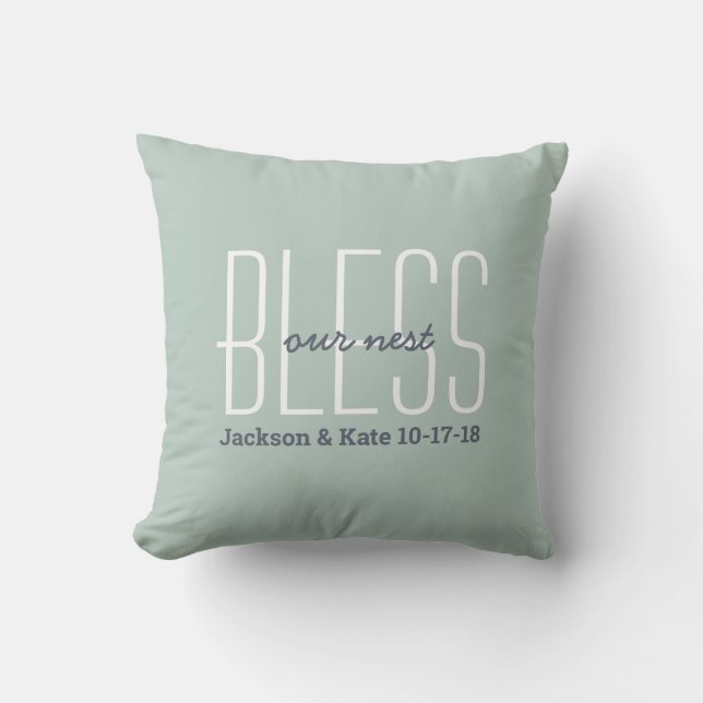 Anniversary Wedding Date Bless Our Nest Custom Throw Pillow (Front)