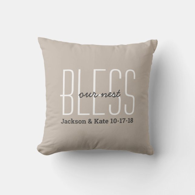 Anniversary Wedding Date Bless Our Nest Custom Throw Pillow (Front)