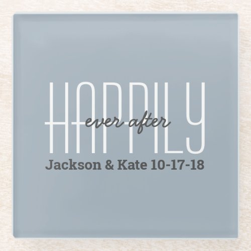 Anniversary Wedding Date Happily Ever After Custom Glass Coaster