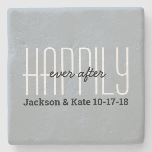 Anniversary Wedding Date Happily Ever After Custom Stone Coaster