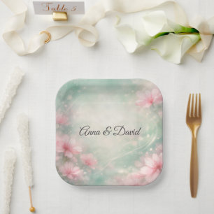 Anniversary Wedding Flowers On Mint Green  Paper Plates