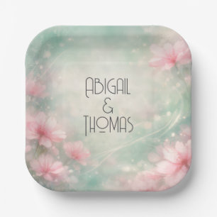 Anniversary Wedding Flowers On Mint Green  Paper Plates