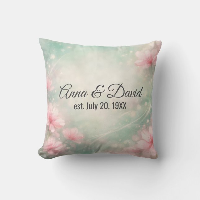 Anniversary Wedding Flowers On Mint Green  Throw Pillow (Front)