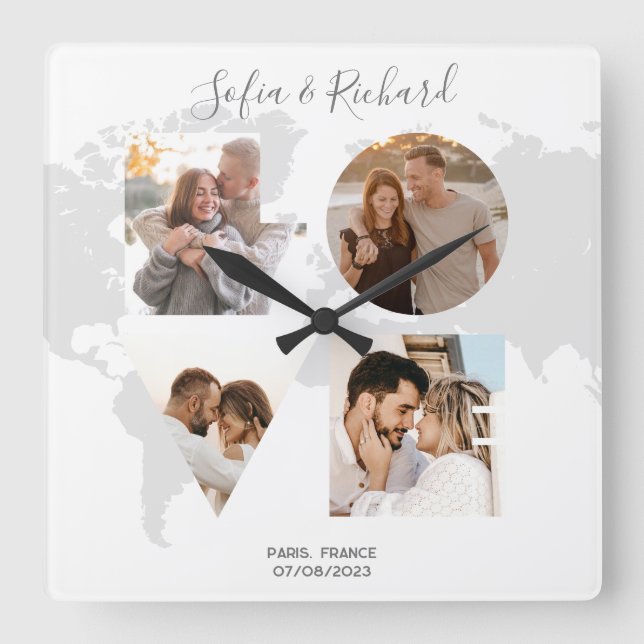 Anniversary Wedding Gift Christmas Love Photo Square Wall Clock (Front)