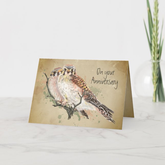 Anniversary Wedding Kestrel Falcon Wildlife Bird Card (Front)