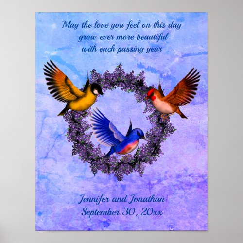 Anniversary Wedding Love Birds Wreath Personalized Poster