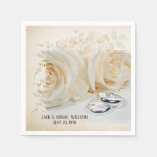 Anniversary Wedding Rings and Roses Napkins