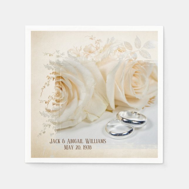 Anniversary Wedding Rings and Roses Napkins (Front)