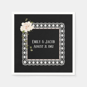 Anniversary White Lace On Black   Napkins